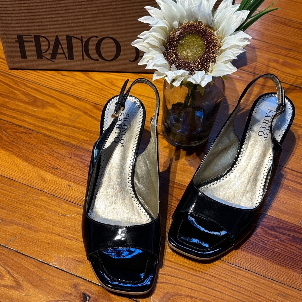 🎀 Franco Sarto Glossy Black Slingback Heels